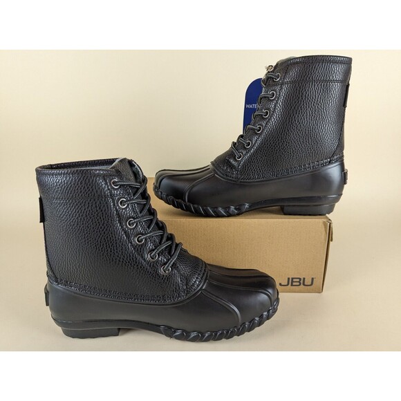 JBU Maine Waterproof Duck Boots Mens 12M Black Faux Fur Lined Lace Up Shoes NWB - Picture 1 of 15